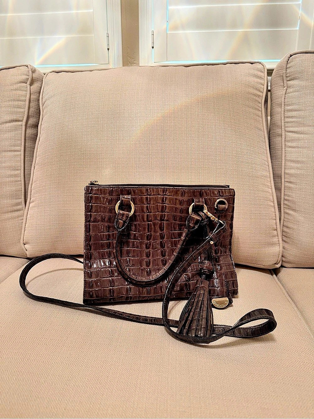 Brahmin Croc Embossed Shoulder/Crossbody Bag in Brown